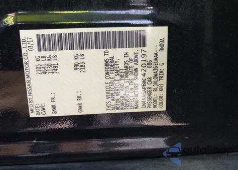 2017 Nissan Maxima 3.5 S из США, поврежденный, VIN 1N4AA6AP6HC420197